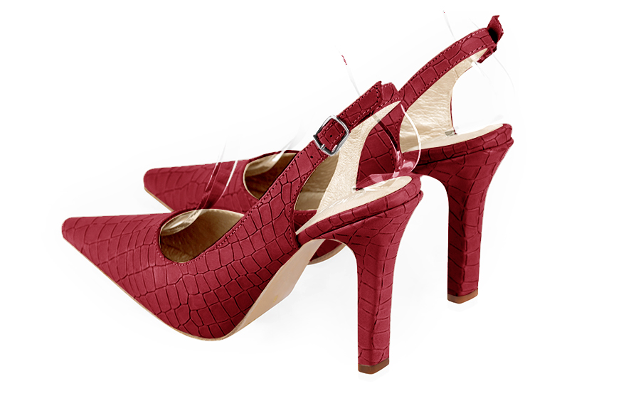 Cardinal red women's slingback shoes. Pointed toe. Very high slim heel. Rear view - Florence KOOIJMAN